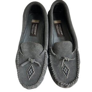 MANITOBAH MUKLUKS Beaded Canoe Suede Mukluk Moccasins Grey Suede L7